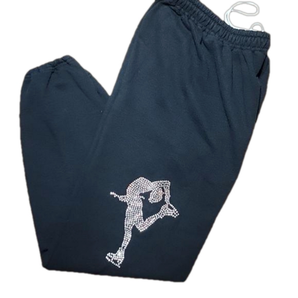 Gildan Heavy Blend Black Figure Skater Embellished Sweatpants Size Small EUC